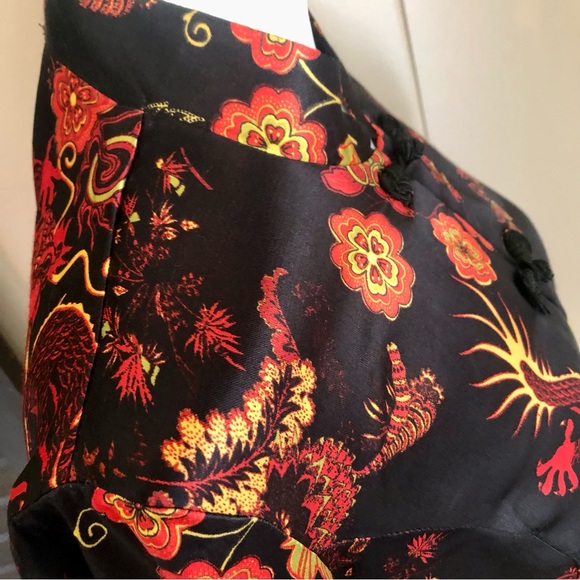 CLIO Vintage 80’s Black Orange Satin Dragon Print Top Blouse by Clio Size 8 - Picture 5 of 7